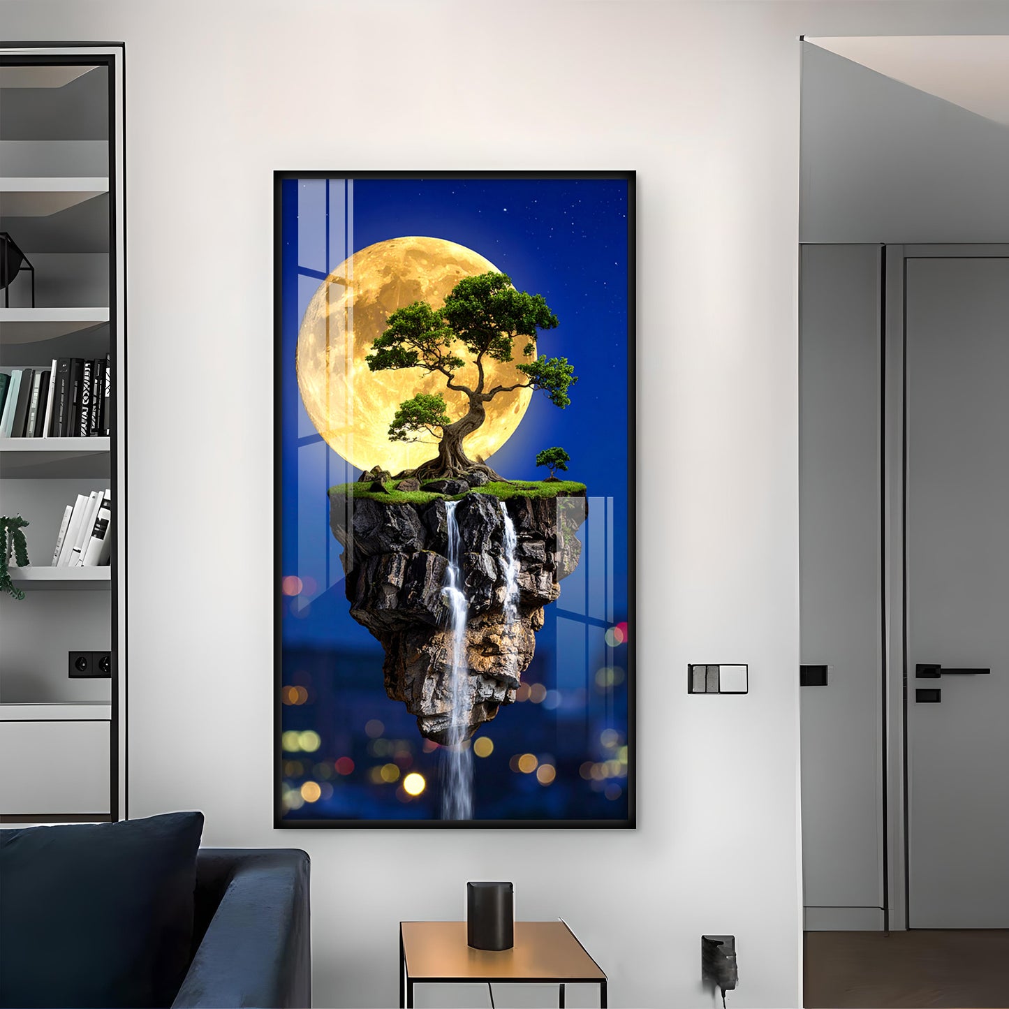 Dreamy Waterfall Escape Glass Finish Vertical Wall Art