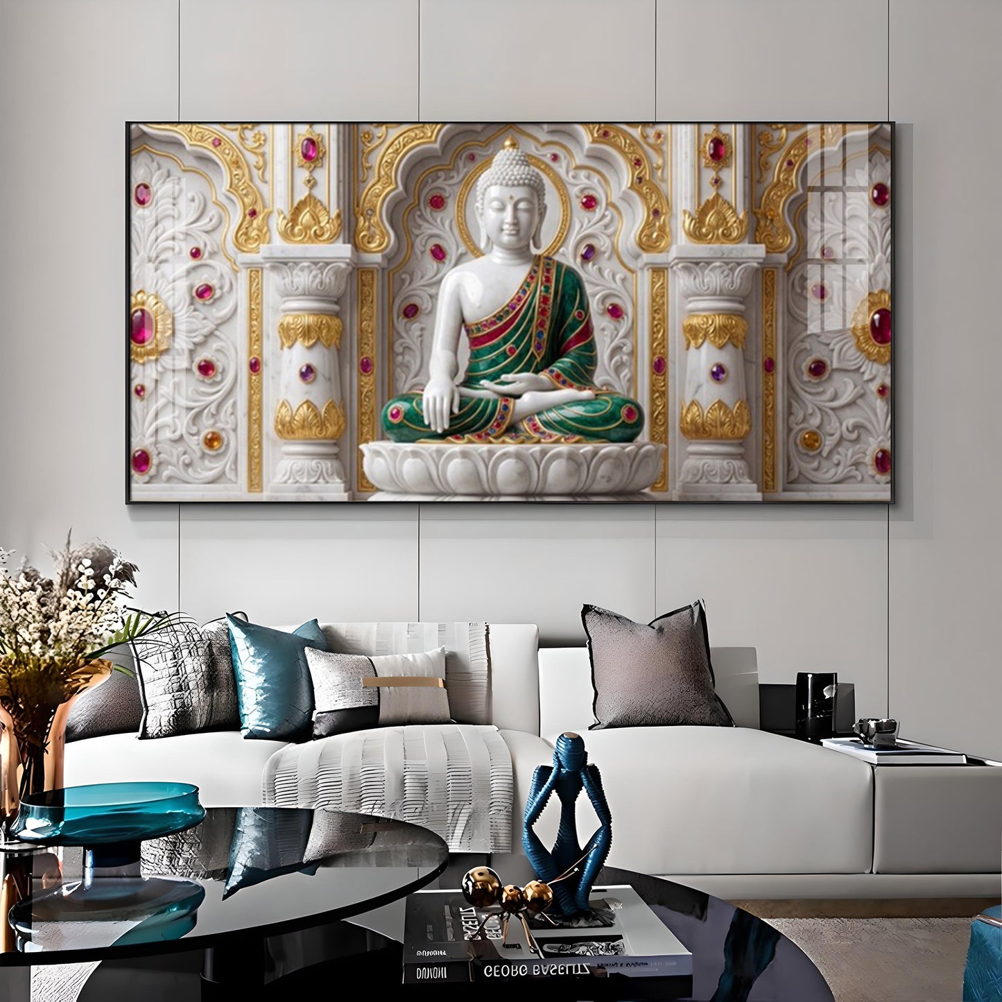 Buddha In Dhyan Mudra Glass Finish Horizontal Wall Art
