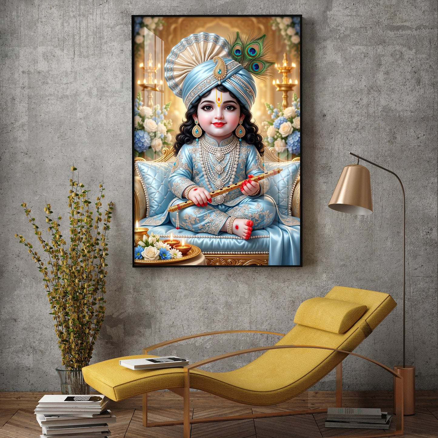 Lord Bal Gopal Glass Finish Vertical Wall Art