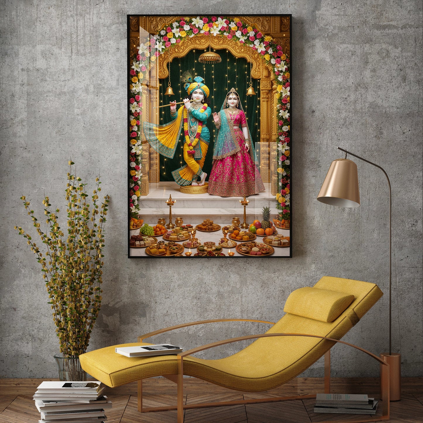 Lord Krishna and Radha Glass Finish Vertical Wall Art