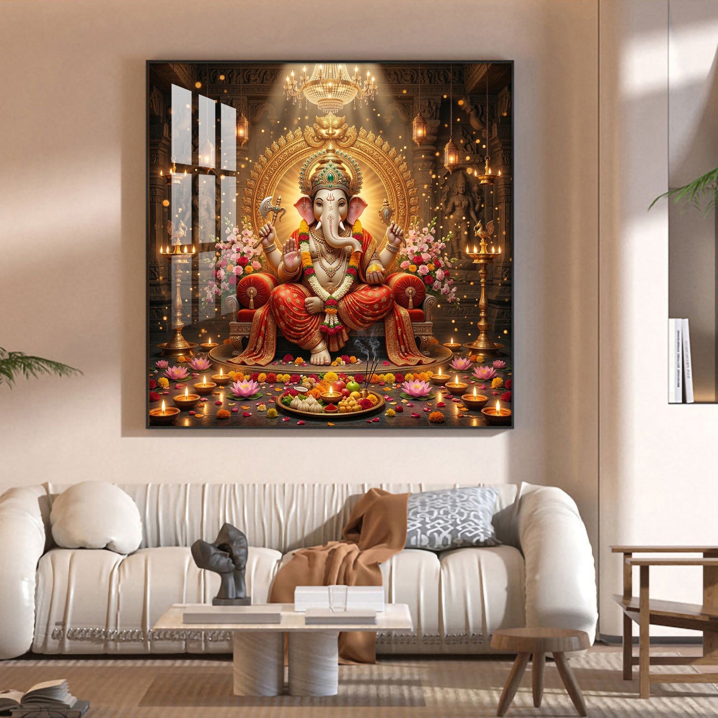 Hindu God Ganpati Ji Glass Finish Square Wall Art