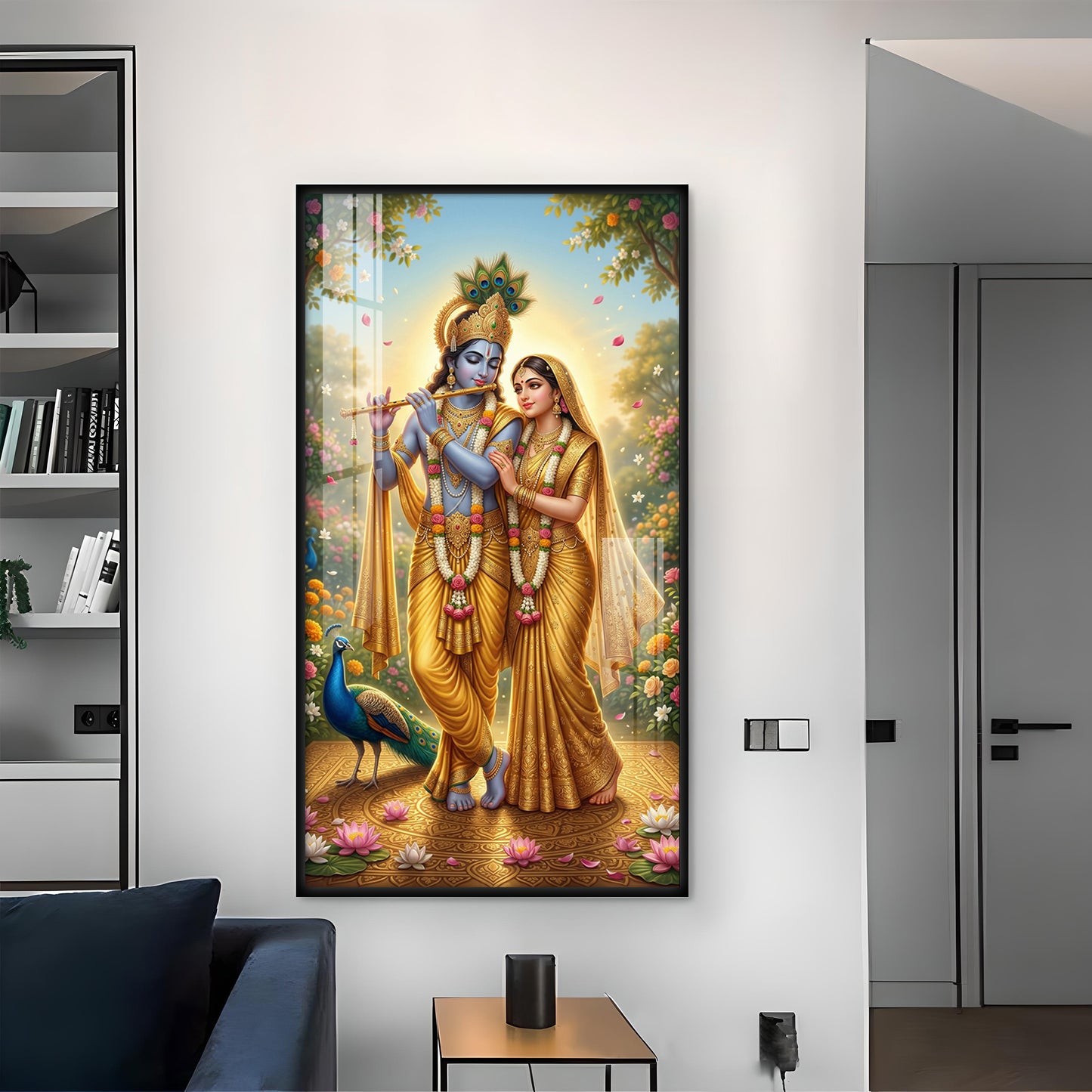 Radha Krishna Divine Love Glass Finish Vertical Wall Art