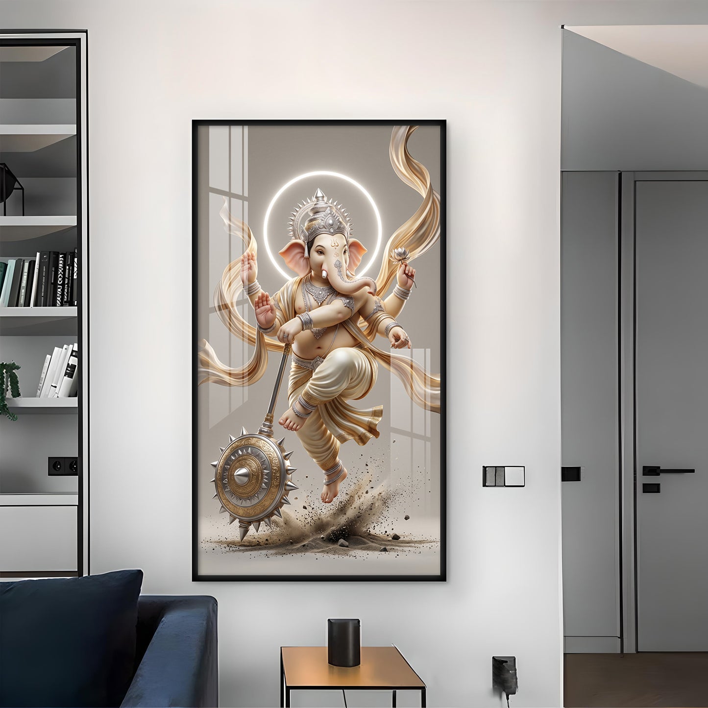 Divine Lord Ganesha ji Glass Finish Vertical Wall Art