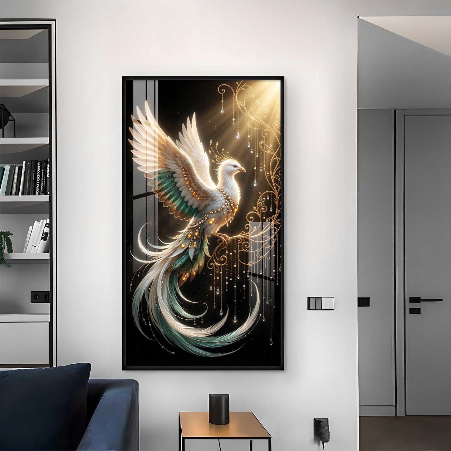 White Phoenix Glass Finish Vertical Wall Art
