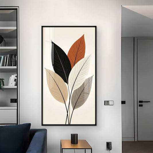 Colored Leaf Glass Finish Vertical Wall Art