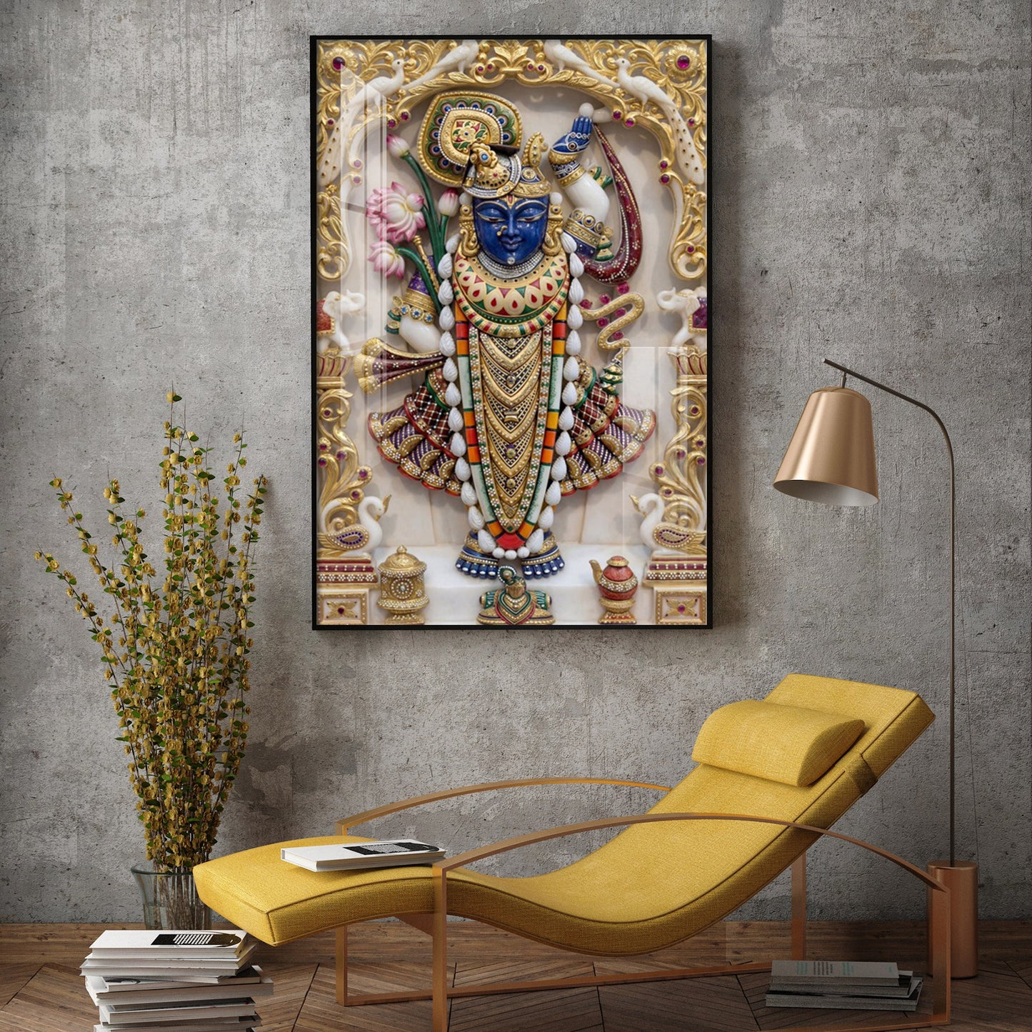 Shrinathji Maharaj Glass Finish Vertical Wall Art