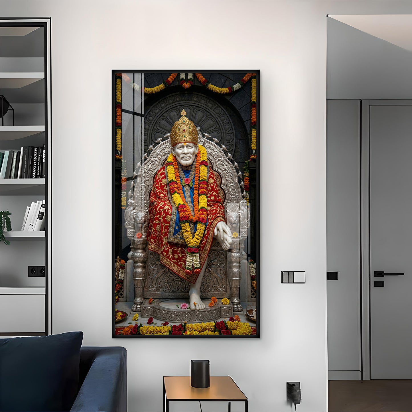 Sai Baba Blessings Glass Finish Vertical Wall Art