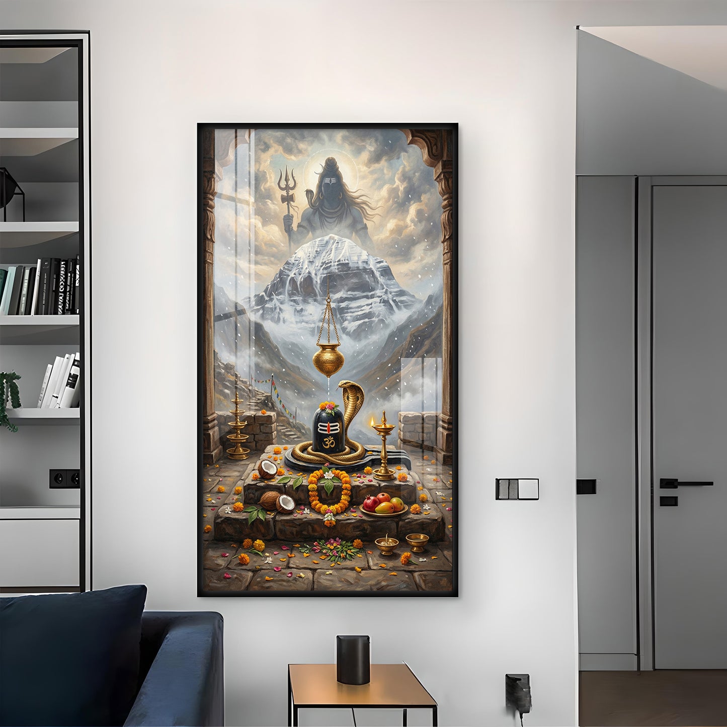 Lord Shiva Shivlingam Glass Finish Vertical Wall Art
