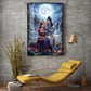 Depicting Lord Shiva & Goddess Parvati Glass Finish Vertical Wall Art