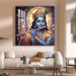 Spiritual Krishna With Flute Glass Finish Square Wall Art