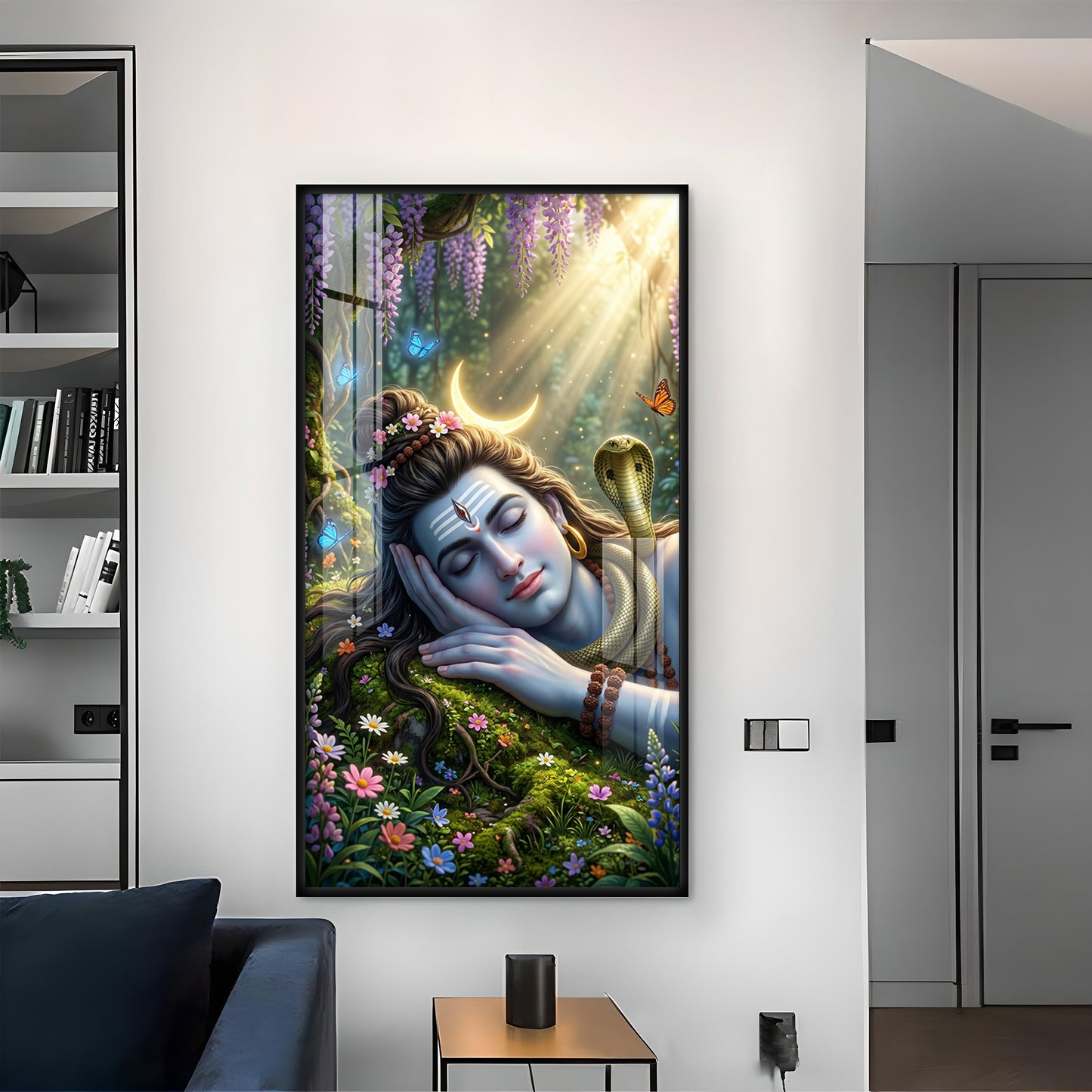 Lord Shiva Glass Finish Vertical Wall Art