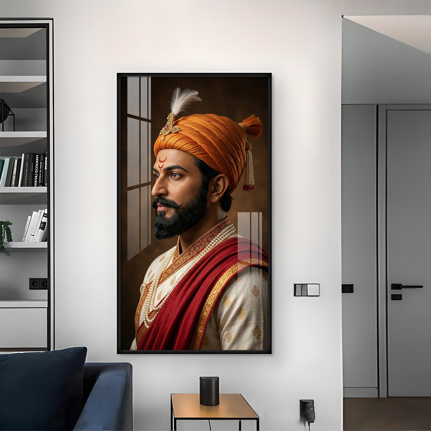 Maratha Chatrapati Shivaji Maharaj Glass Finish Vertical Wall Art