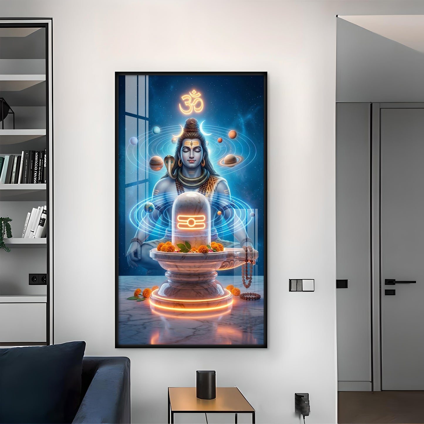 Meditating Lord Shiv Ji Glass Finish Vertical Wall Art