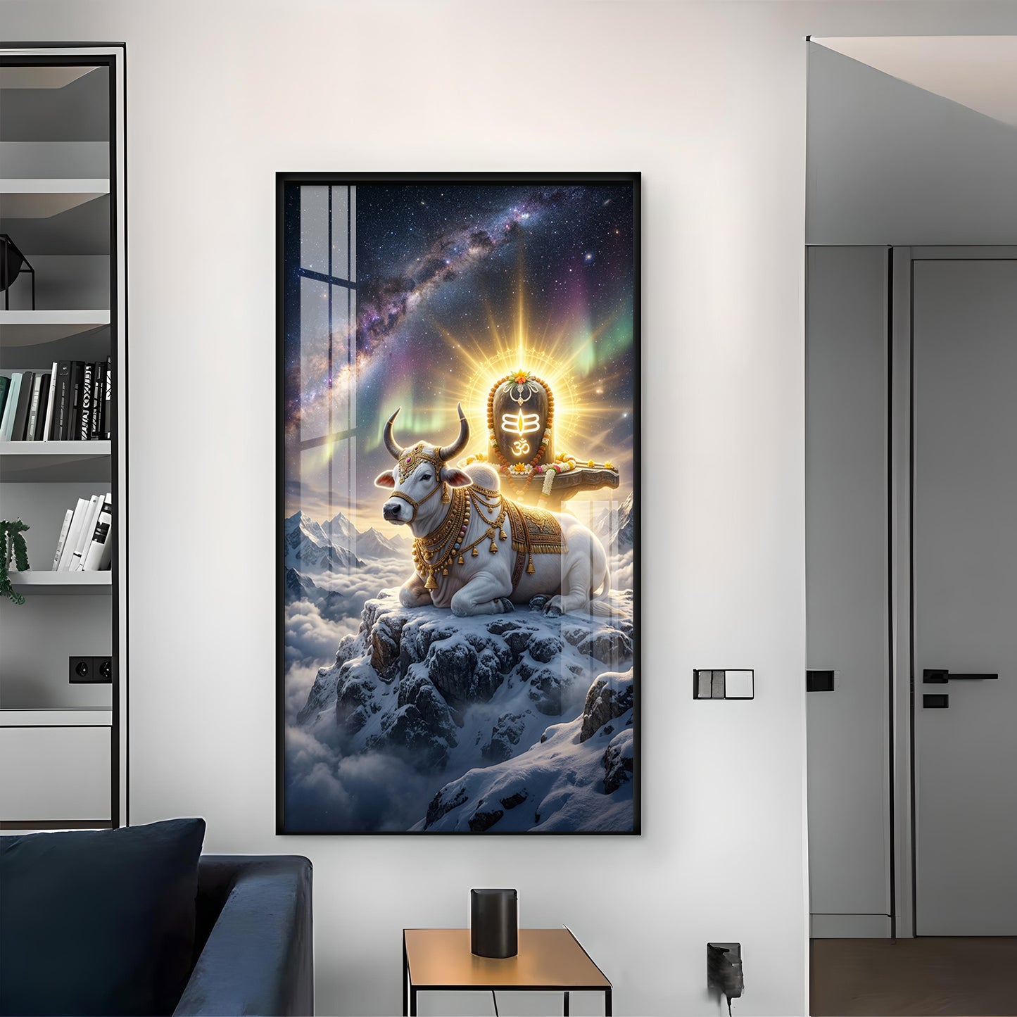 Mahadev With Nandi Glass Finish Vertical Wall Art