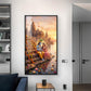 Radha Krishna On Ghat Glass Finish Vertical Wall Art