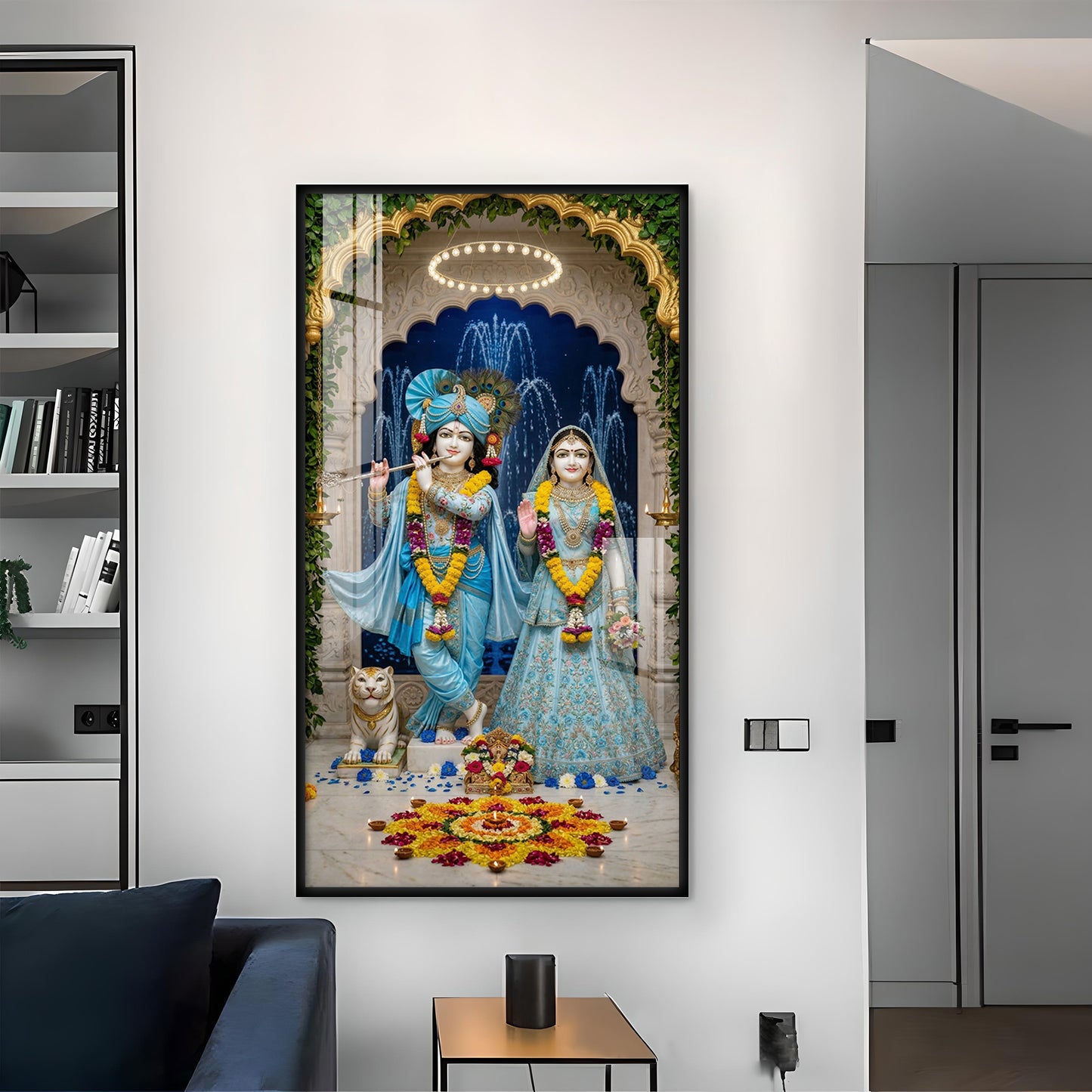 Radha & Krishna Masterpiece Glass Finish Vertical Wall Art