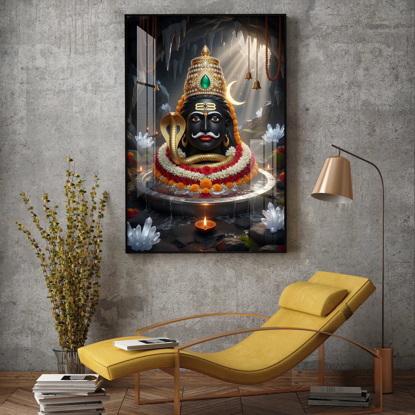 Lord Mahakal Glass Finish Vertical Wall Art