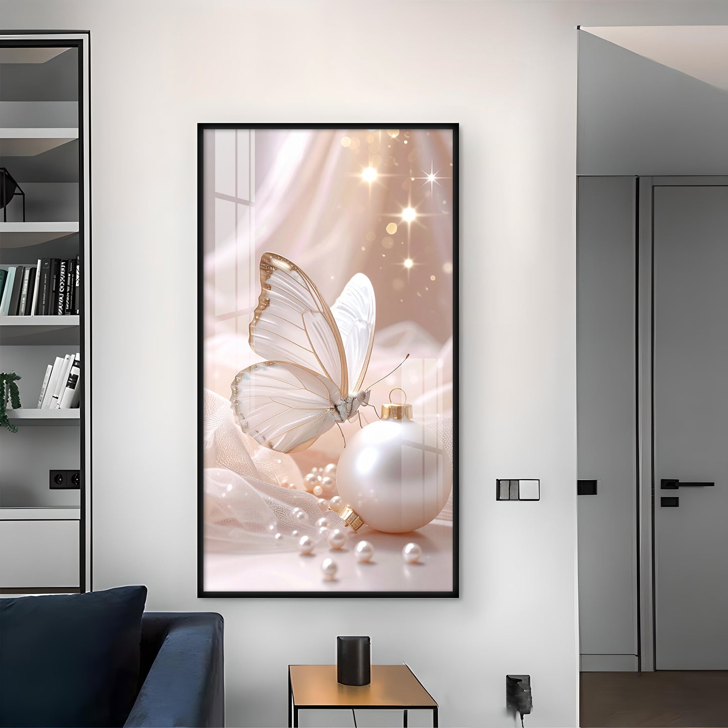 Beautiful Butterfly Glass Finish Vertical Wall Art