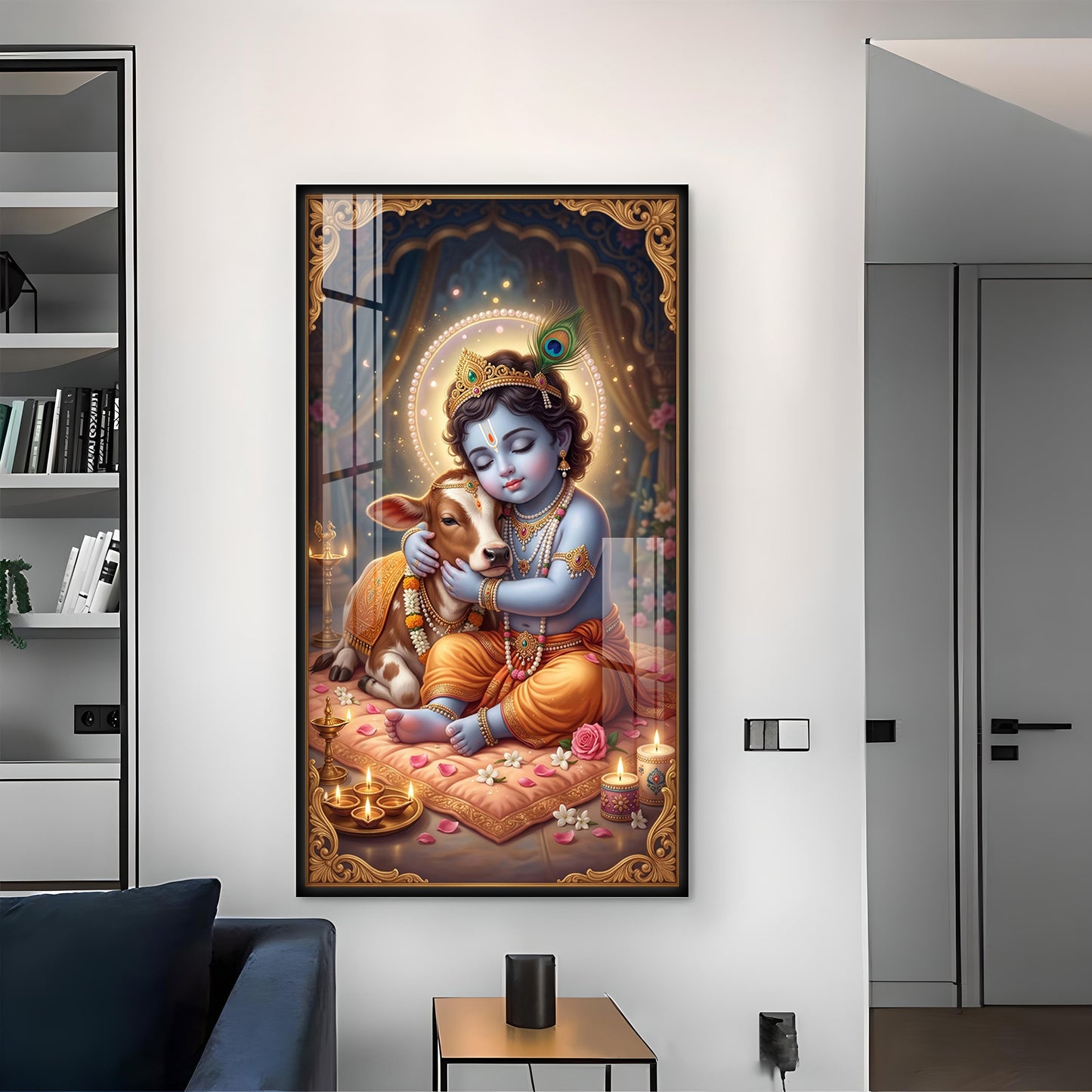 Little Kanha With Calf Glass Finish Vertical Wall Art