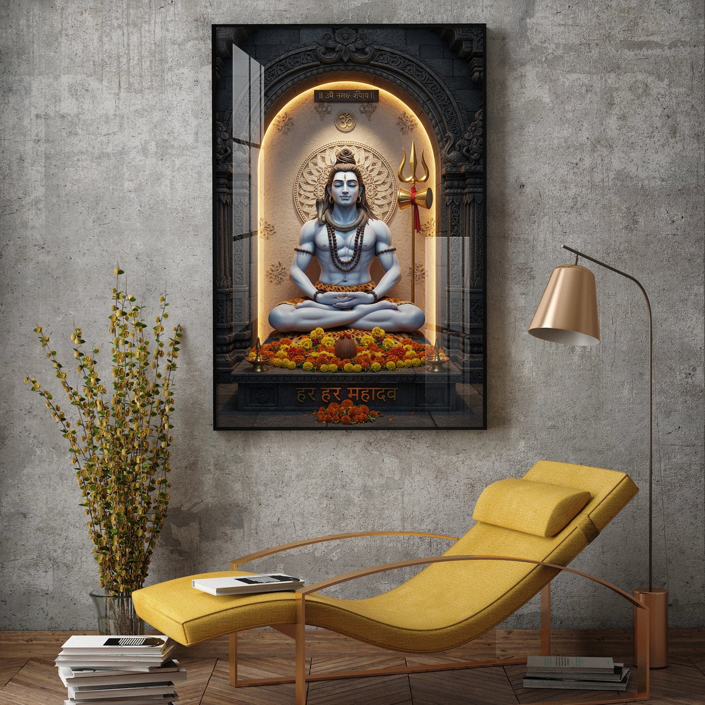 Lord Shiva In A Meditative Pose Glass Finish Vertical Wall Art