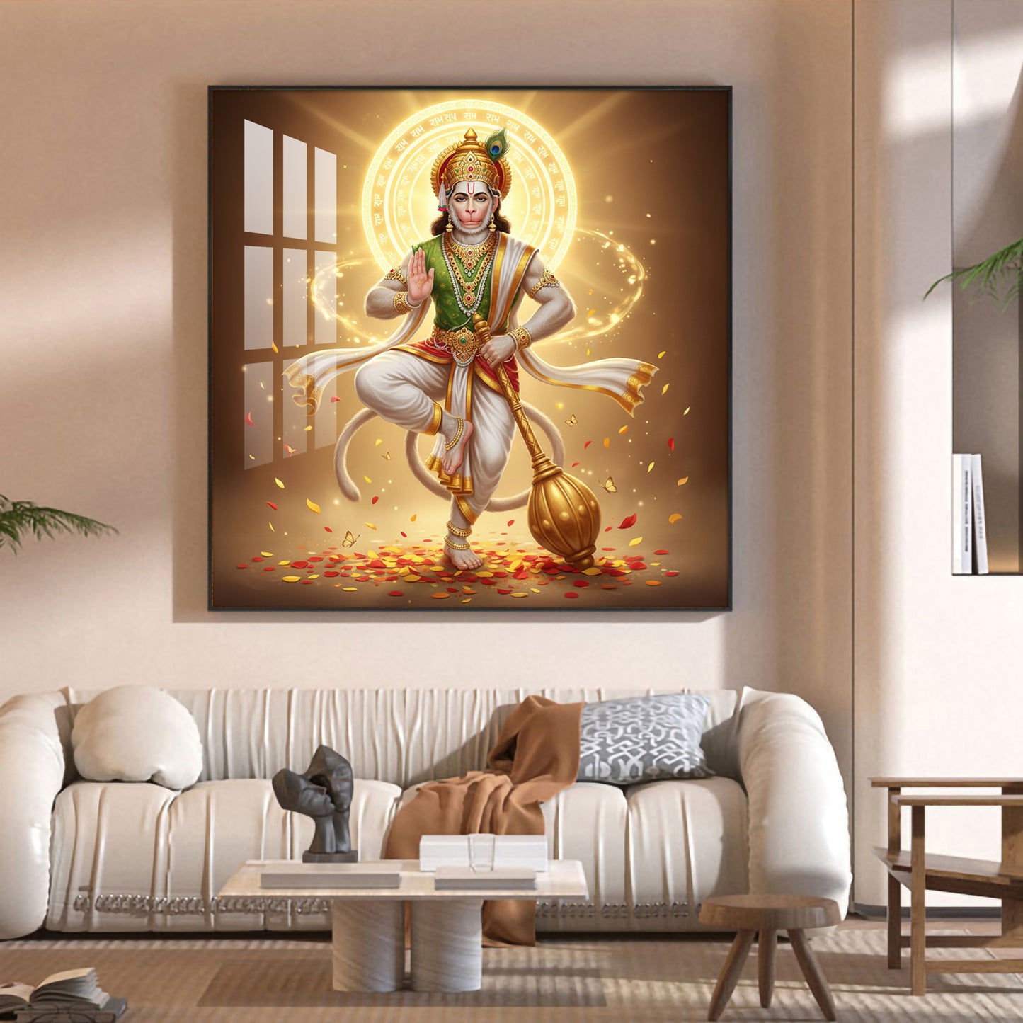 God Hanuman Ji Glass Finish Square Wall Art