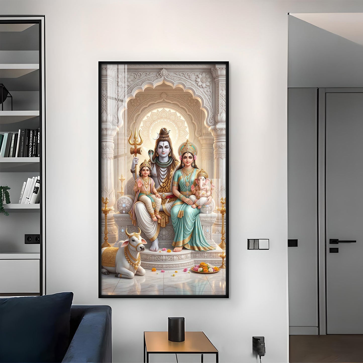 Shiva Parivar Glass Finish Vertical Wall Art