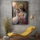 Shree Krishna With Peacock Glass Finish Vertical Wall Art