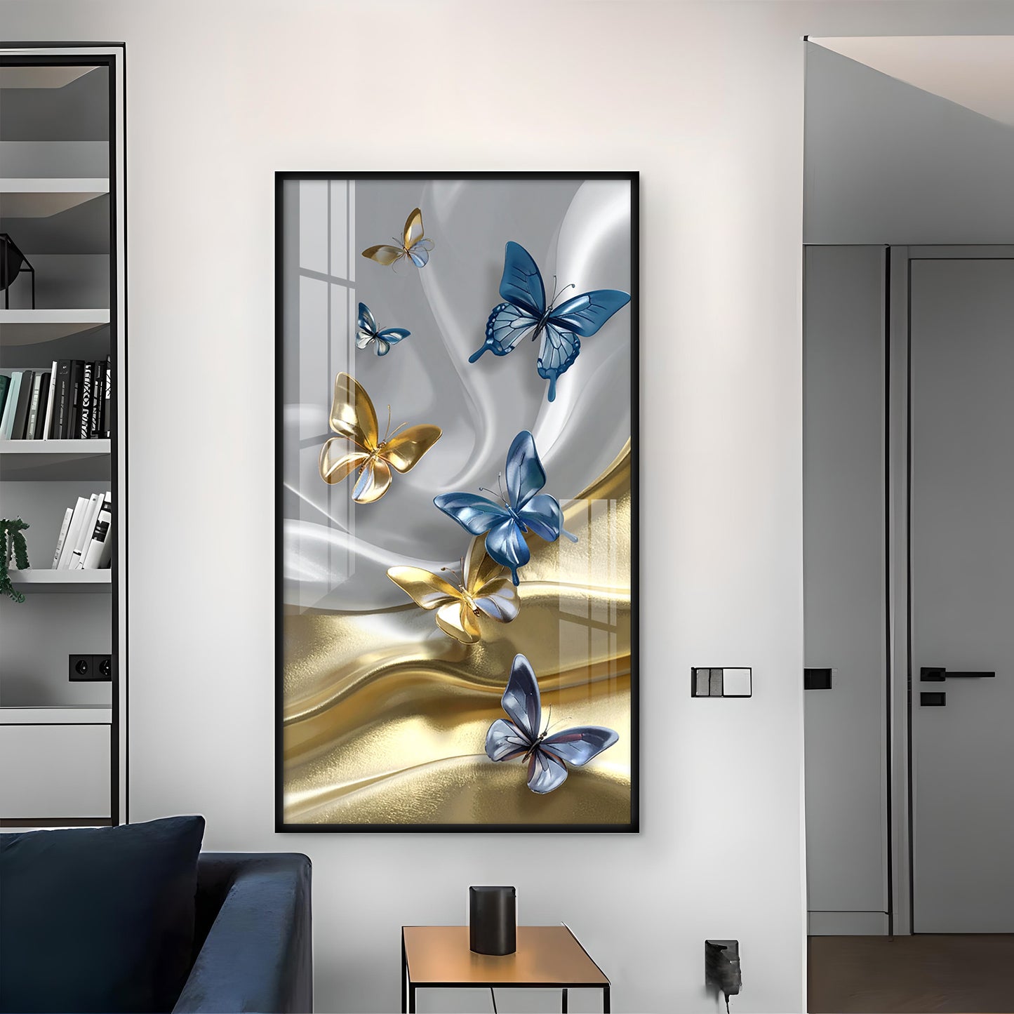 Radiant Butterfly Dance Glass Finish Vertical Wall Art