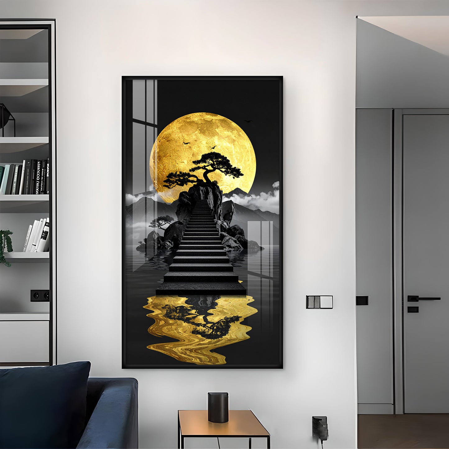 Stairway To The Moon Glass Finish Vertical Wall Art