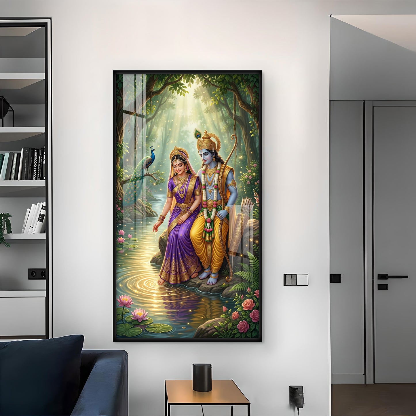 Radha Rani With Krishna Glass Finish Vertical Wall Art