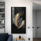 Black & Gold Feathers With Delicate Butterflies Glass Finish Vertical Wall Art