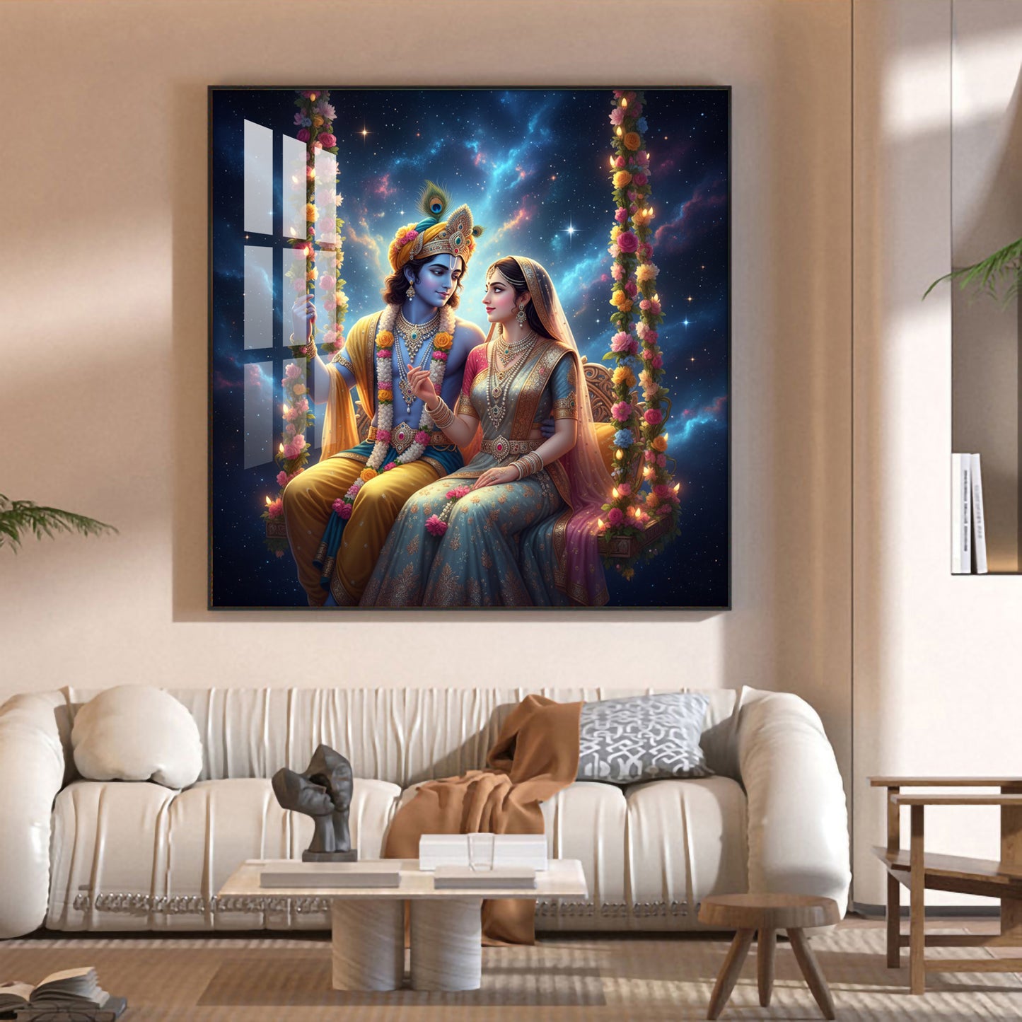 God Radha Krishna Glass Finish Square Wall Art