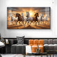 Running Horses In A Golden Sunset Glass Finish Horizontal Wall Art