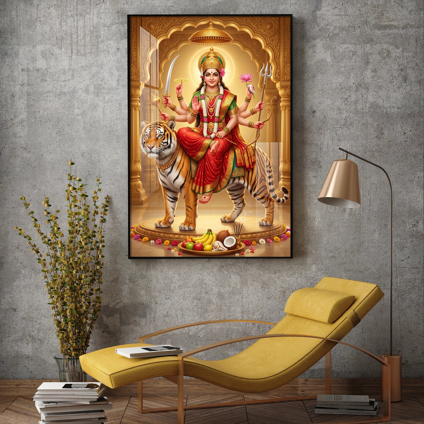Sherawali Maa Glass Finish Vertical Wall Art