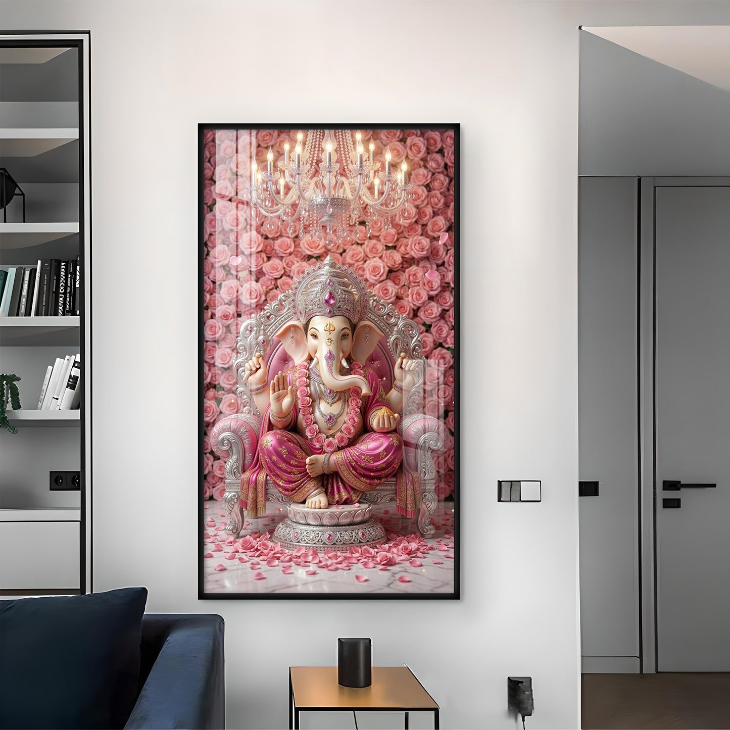 Divine Lord Ganesh Glass Finish Vertical Wall Art