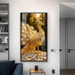 Golden Peacock Glass Finish Vertical Wall Art