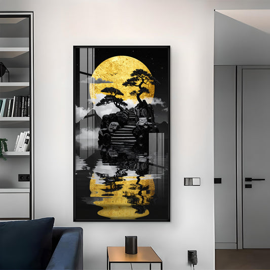 Twilight Tree Serenity Glass Finish Vertical Wall Art
