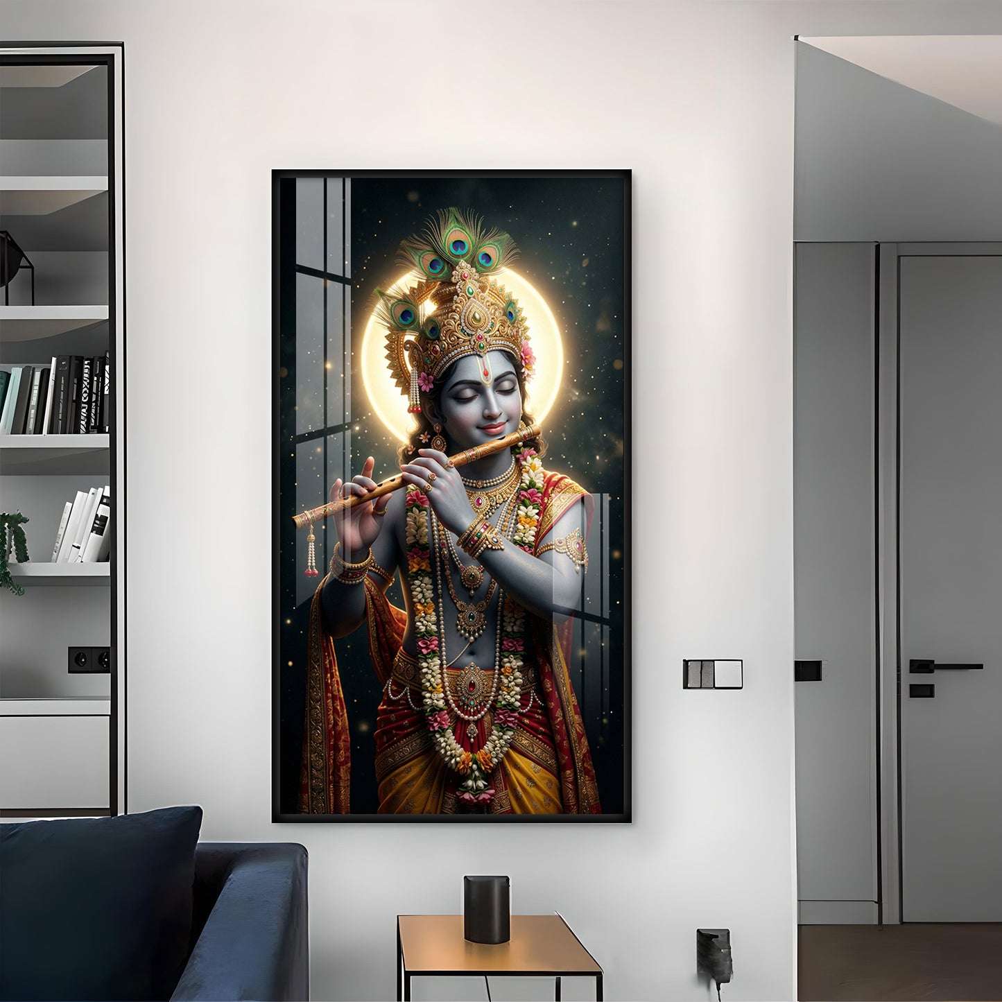 Divine Hare Krishna Glass Finish Vertical Wall Art