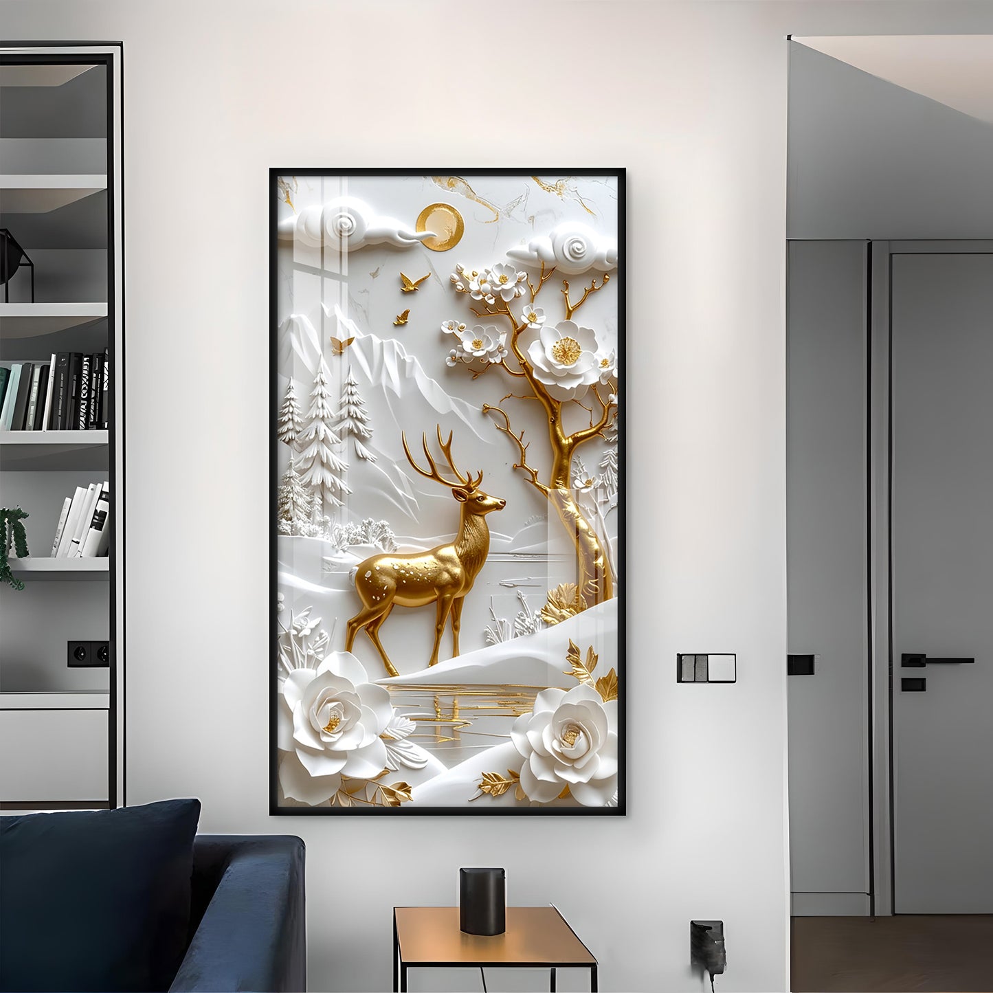 Floral Fawn Delight Glass Finish Vertical Wall Art