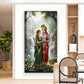 Radha Krishna Divine Aura Glass Finish Vertical Wall Art