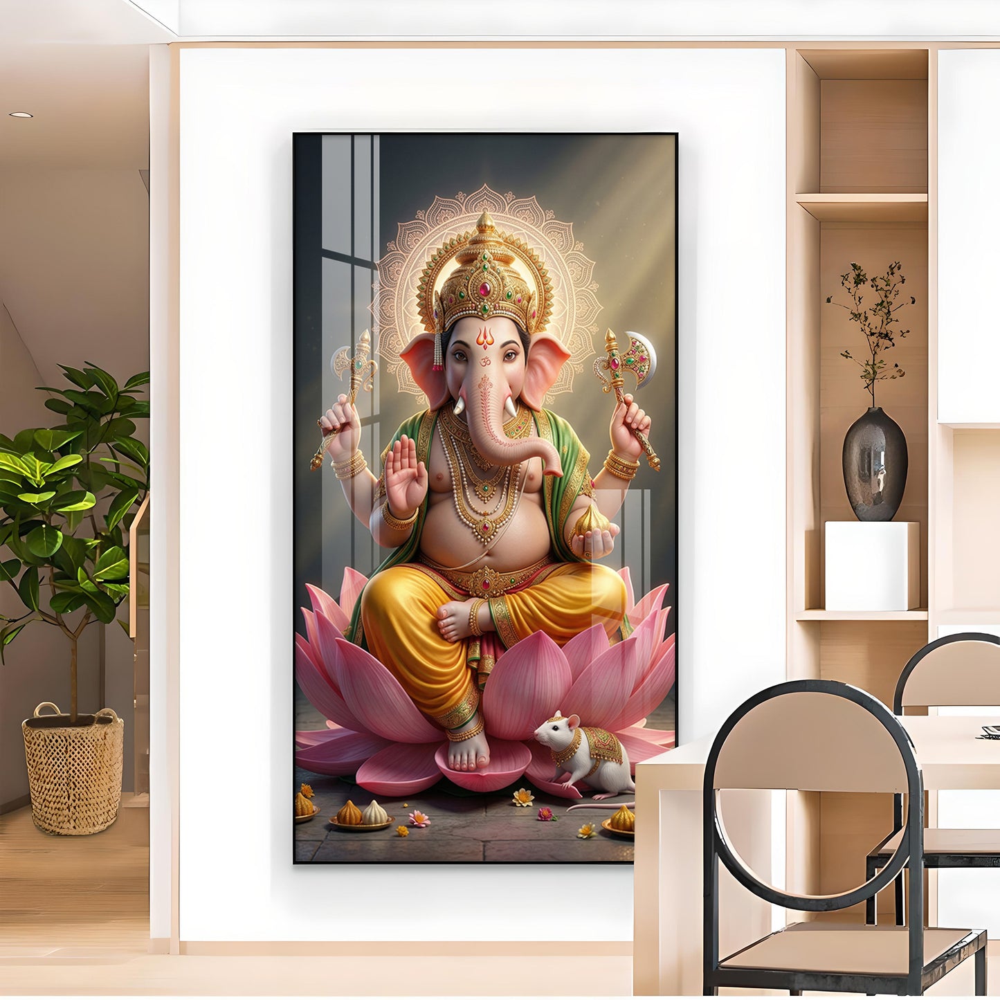 Lord Ganesh Ji Glass Finish Vertical Wall Art
