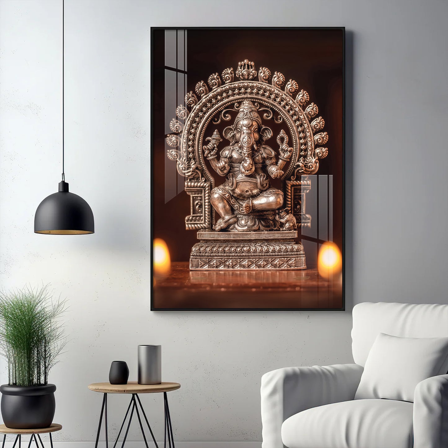 Divine Ganpati Bappa Glass Finish Vertical Wall Art