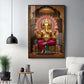 Lord Ganesha With Intricate Floral Glass Finish Vertical Wall Art