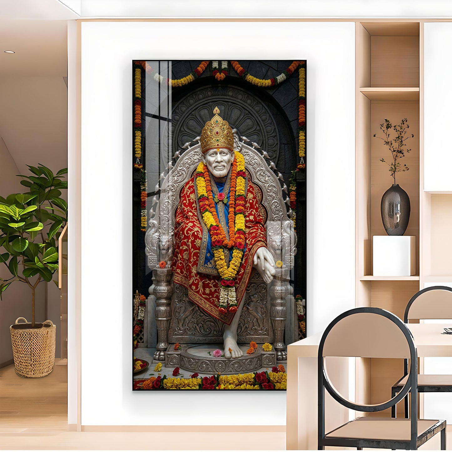 Sai Baba Blessings Glass Finish Vertical Wall Art