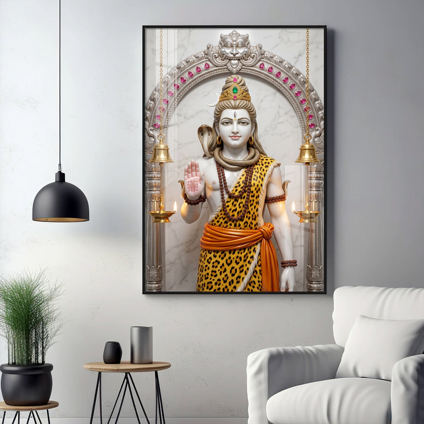 Lord Shiva In A Serene Pose Glass Finish Vertical Wall Art