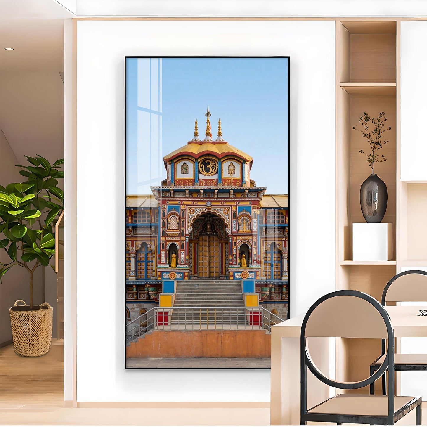 Badrinath Temple Glass Finish Vertical Wall Art