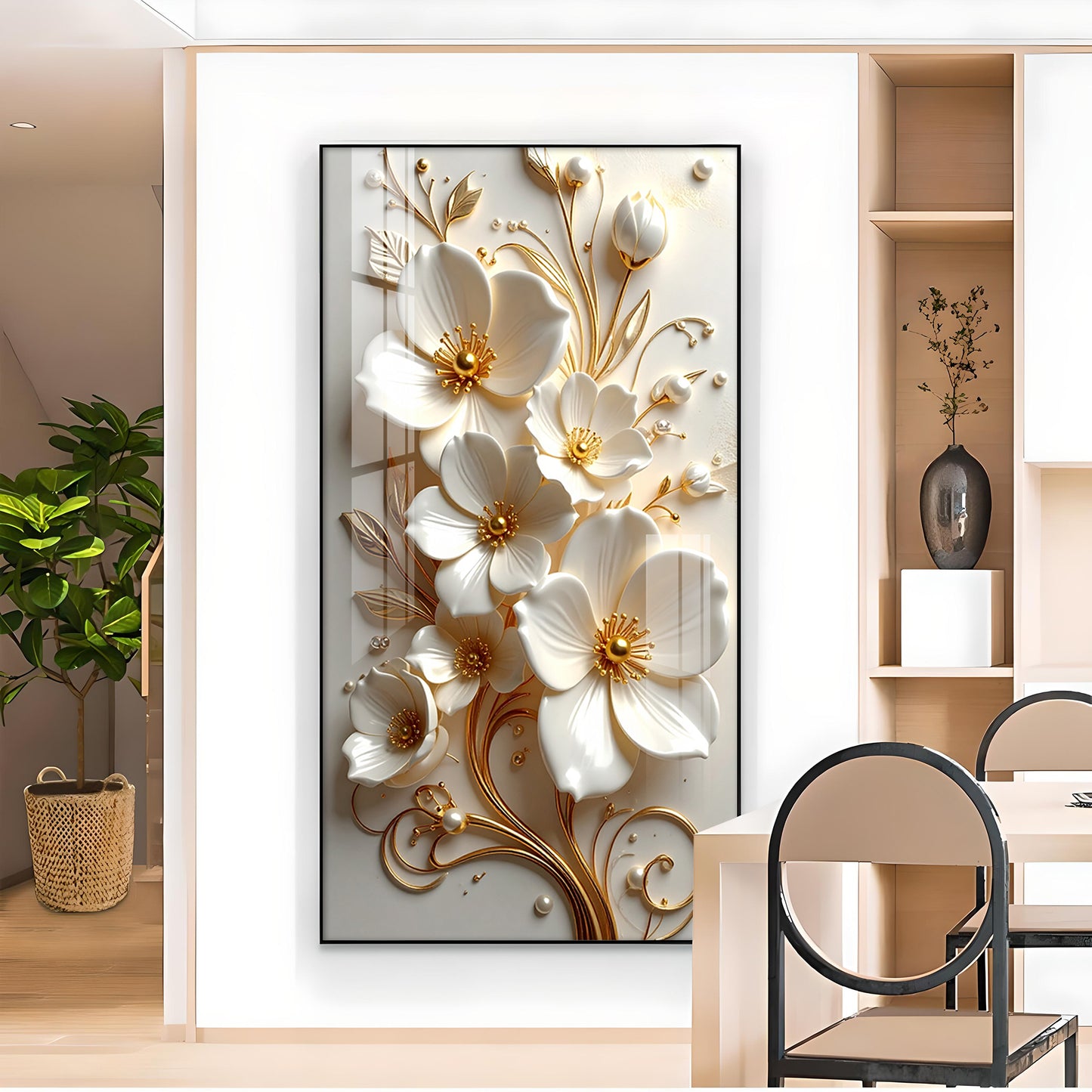 Pure Elegance Flora Glass Finish Vertical Wall Art