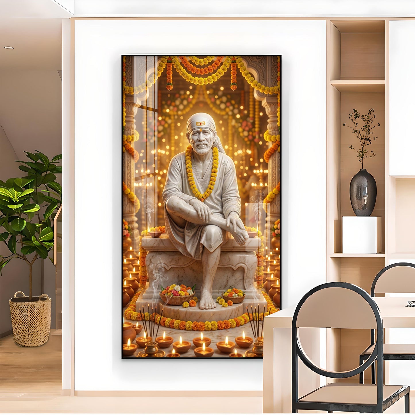 Om Sai Ram Glass Finish Vertical Wall Art
