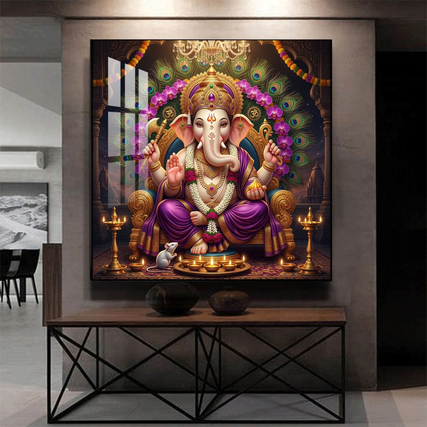 Shree Ganesha ji Glass Finish Square Wall Art