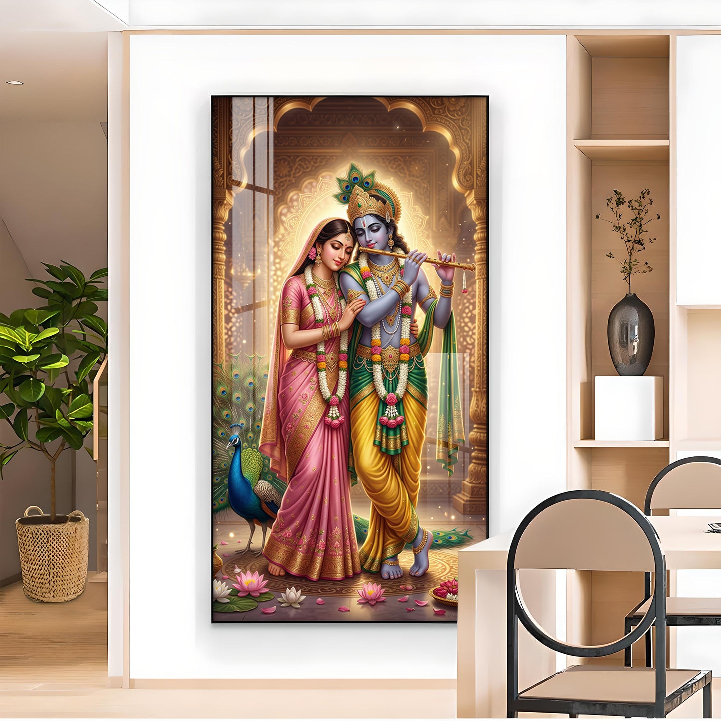 Eternal Bond of Radha Krishna Glass Finish Vertical Wall Art